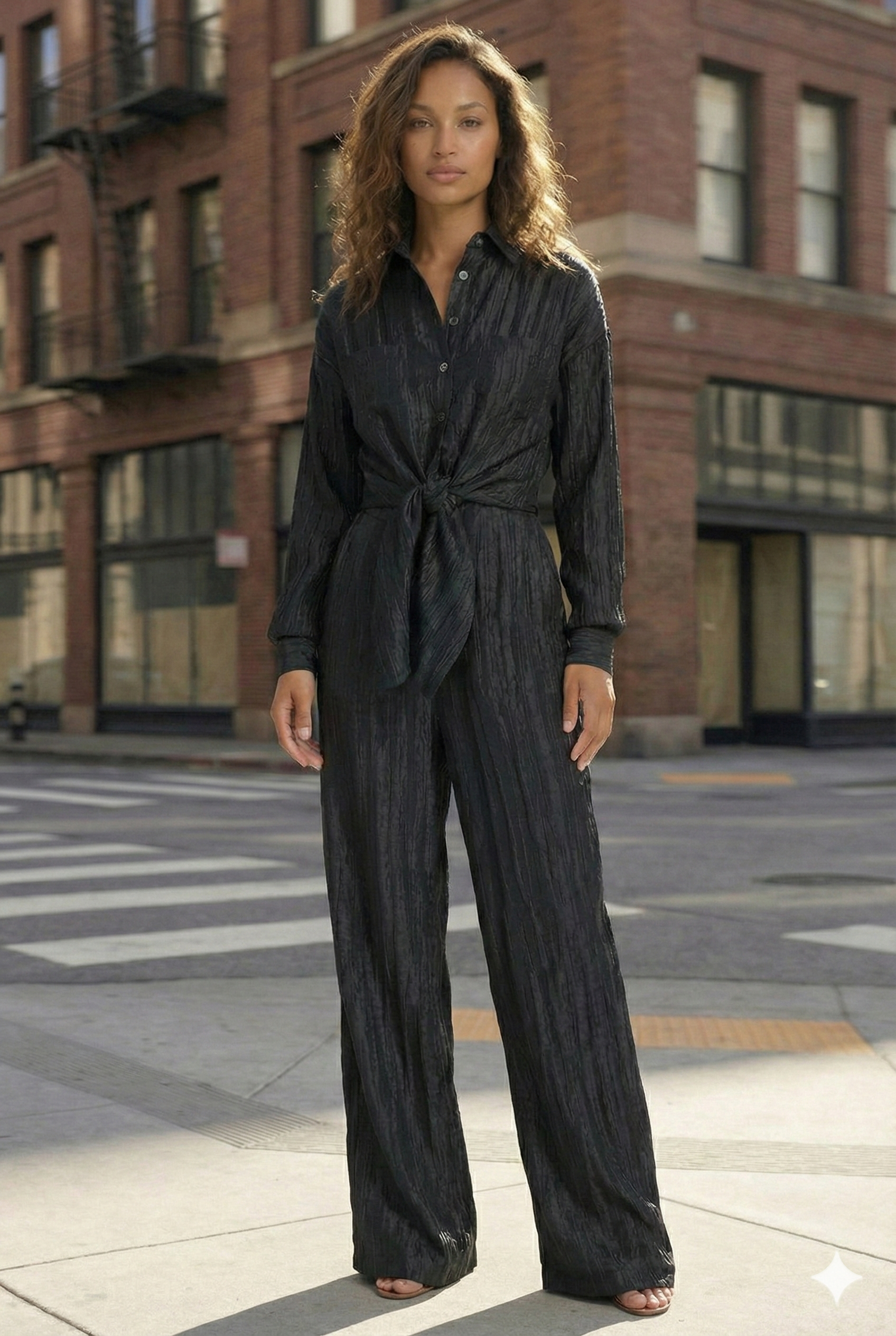Black Signature Tie Front Jumpsuit