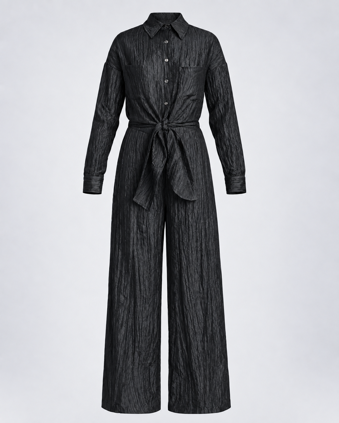 Black Signature Tie Front Jumpsuit