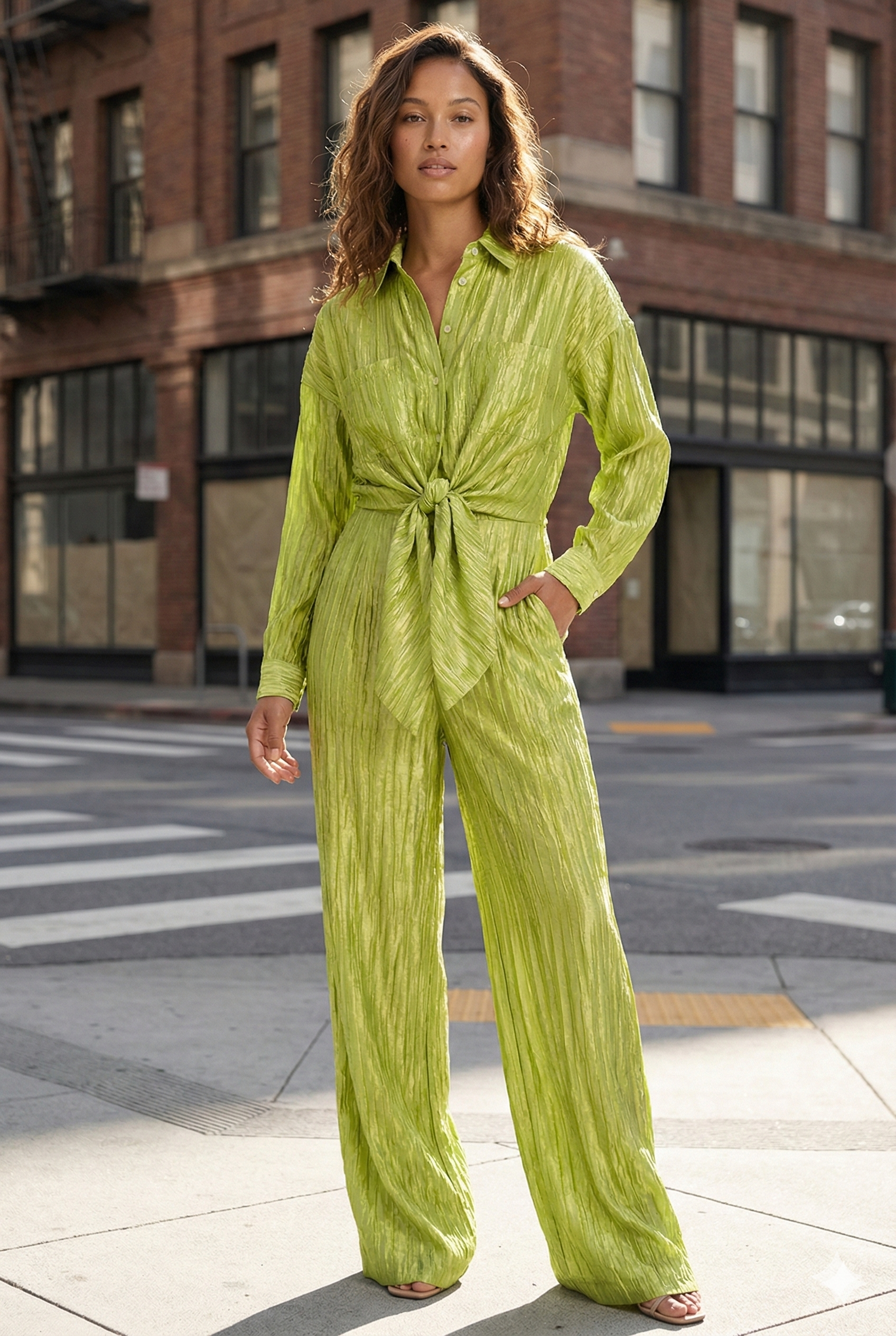 Chartreuse Signature Tie Front Jumpsuit